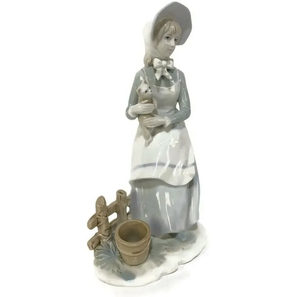 Norleans Porcelain Figurine Woman With Cat In The Style of Lladro 8.5